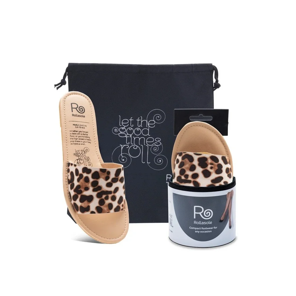 Rollasole Leopard Print Slides Sandals Women's Size Small 5.5-6.5 Flats NWT